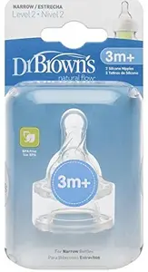 Dr. Brown's Natural Flow Level 2 Standard Neck Nipple (Pack of 6, White)