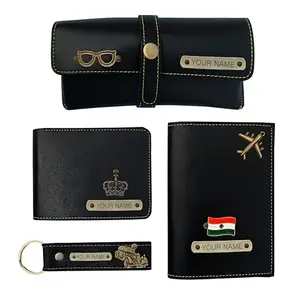 SAVRI Personalized Leather Wallet, Keychain, Eyewear Case & Passport Cover Combo | Custom Name & Charm Gift Set for Men, Brother, Boyfriend | Stylish 4-in-1 Hamper for Birthday, Rakhi & Anniversary
