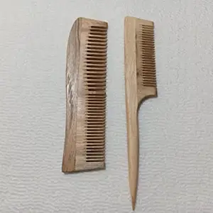 SHIGA Wooden Comb for Men & Women Hair Comb (Set of 2) - Ladies and Men's COMB Neem wood Handmade Anti-Static Hair, Beard, Moustache Comb.