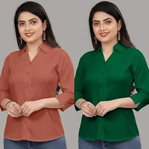 Formal Cotton Blend Shirt for Women with 3/4 Sleeve for Casual Wear Combo of 2