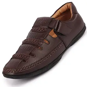 FAUSTO FST FOSMS-2009 BROWN-40 Men's Brown Stitched Roman Sandals with Ankle Strap (6 UK)