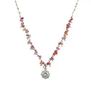 Glass::Brass Women Necklace-Jewelary Set-Pink-Orange-83