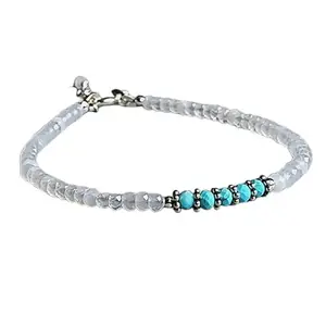 LKBEADS Natural Round Shape Smooth Cut Beads Stretchable Bracelet for Men & Women Moonstone & turquoise Rondelle Faceted Multicolor 7 Inch Adjustable Bracelet