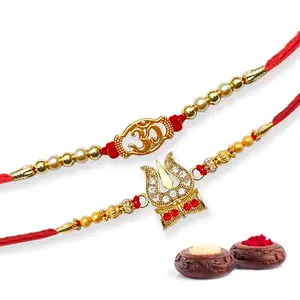 Trishul | Mahadev | Shiva | OM Dora Rakhi for Brother with Roli Chawal - Perfect Raksha Bandhan Rakhi (Trishul OM)