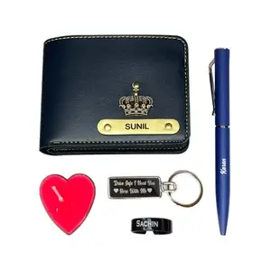 YOUR GIFT STUDIO Personalized Valentine Customized Gift Combo for him | Customized Gift Combo for Men’s | | Wallet, Pen, with Name & Charm and Many More (Blue)