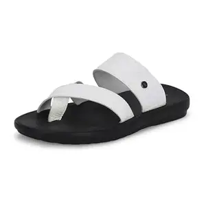 HITZ Men's White Leather Casual Sandalss