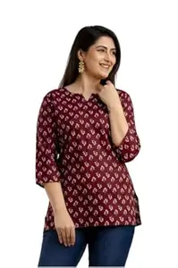 WEARORA Women’s Rayon Floral Printed A-Line Short Kurti Top 3/4 Sleeve Office