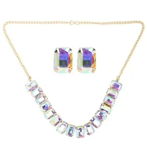 VETCO Rainbow Crystal Quartz Choker Necklace & Earring Set For Women - VENK1AD500002