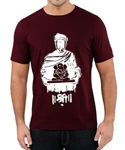 Caseria Men's Round Neck Cotton Half Sleeved T-Shirt with Printed Graphics - Lokmanya Tilak Shri (Maroon, XXL)