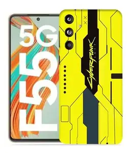 OggyBaba Cyberpunk Yellow Black Samsung Galaxy F55 5g Mobile Back Skin Rear Screen Guard Protector Film Wrap (Coverage - Back+Camera+Sides)