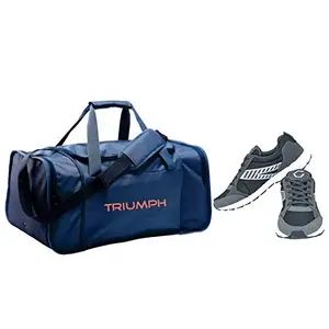 Gowin Nx-2 Black/Grey Size-7 with Triumph Gym Bag Compact Pro-5555 Navy Blue