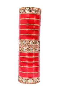 Shivarth Acrylic Red Chuda with Zircon Stones Bangle Set Chura, Dulhan Chuda, Bridal Bangles Set, Golden Bangles Set, Punjabi Chuda, Rajasthani Jaipuri Chuda for Women (2.8)
