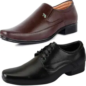 Vitoria Derby Shoes for Men | Shoes for Men with PU Sole | Comfortable & Lightweight |Durable & Trendy Design | Color : Multicolor | Size : 7, VTR_1001Blk_VTR_2006BdrBrwn_2S_7