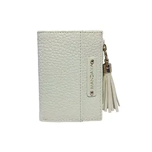 MANDAVA Womens Small Bifold PU Leather Wallet with Tussle | Ladies Slim Compact Card Holder Organizer Coin Purse (White)