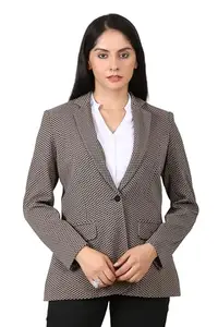 EDENRYD Women's Beige Knit Blazer – Notch Lapel, Polyester Spandex, Stylish & Comfortable (in, Alpha, M, Standard, Beige)