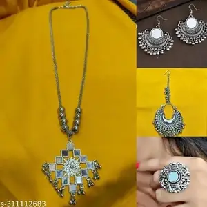 Jewellery Adda Oxidised Round Chain Pendant Long Necklace For Girls and women's Design_130