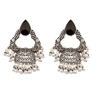 Amazon Brand - Anarva Oxidized Black Antique Crystal Dangle Earrings Set for Women