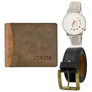 LOREM Mens Combo of Watch with Artificial Leather Wallet & Belt FZ-LR106-WL26-BL01