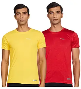 Charged Brisk-002 Melange Round Neck Sports T-Shirt Red Size Medium And Charged Pulse-006 Checker Knitt Round Neck Sports T-Shirt Yellow Size Medium