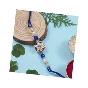 I Jewels Floral Meenakari Pearl Bhaiya Rakhi With Roli Chawal & Rakshabandhan Card for Brother/Bro/Bhai/Men (R169)