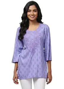 LIBA CREATIONS Rayon Short Kurta for Women | Lakhnavi Chikankari Embroidered Ladies Kurti, Stylish Girls Top, Ethnic Half Kurtas 1pcs