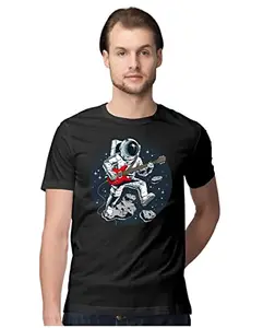 ALLEN BLACK Men's Regular Fit T-Shirt Astronaut with Electric Guitar 100% Cotton T-Shirt Black_ASTRELEGTMN-Black M Men Round_