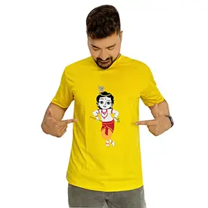 The Print Shine Printed Krishna Janmasthami Round Neck Yellow Dryfit T Shirt for Unisex (JNT_06) (Large, Design_02)