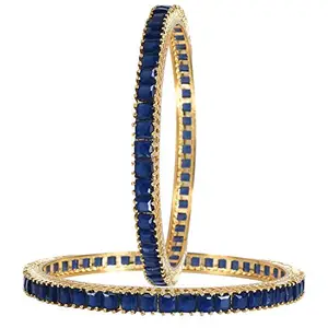 Ratnavali Jewels Designer Gold Plated American Diamond CZ Blue Sapphire Bangles Set for Women/Girls RV3189B (2.4)