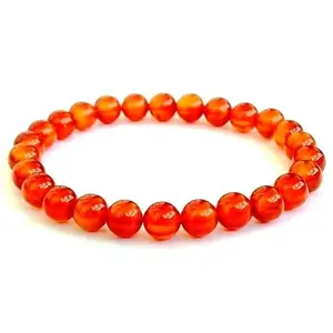 RRJEWELZ 8mm Natural Gemstone Carnelian Round shape Smooth cut beads 7 inch stretchable bracelet for women. | STBR_RR_W_02521