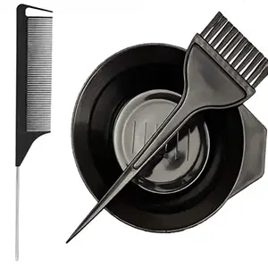 Calitate24 Tail Comb Steel Pin Fine Tooth Comb Professional Black Carbon Pintail Combs for Unisex with Hair Dye Brush & Bowl