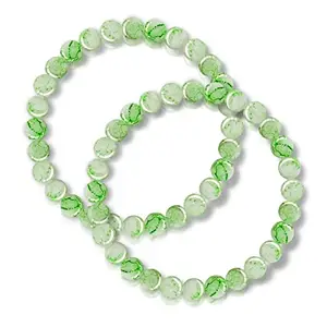 De-Ultimate (Pack Of 2 Pcs) Stretchable Light Green Color 8mm Moti Pearl Bead Natural Feng-Shui Healing Howlite Crystal Gem Marble Stone Wrist Band Elastic Bracelet For Boy's And Girl's