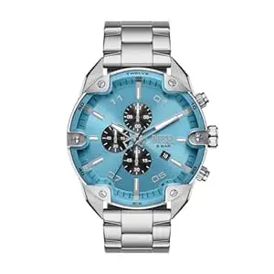 Diesel Stainless Steel Analog Blue Dial Men Watch-Dz4655, Silver Band