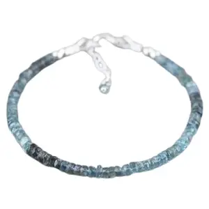 LKBEADS Silver Plated Bracelet with Blue Faceted Moss Aquamarine Beads – Rondelle 3-3.5mm – 7 inch Adjustable – For Men & Women|LK_STACK_04732