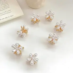 Mini Pearl Flower Hair Claw Clips for Women and Girls | Set of 10 Hair Clip Accessories for Styling, Wedding, Party, and Daily Use