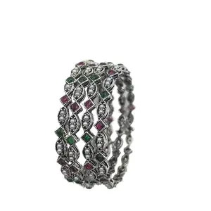 MEHAK CURATORS Black Oxidised Silver Plated Pearl bangles set for Navratri for women and girls Set of 4 (2.6)