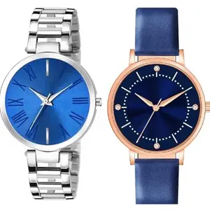 Best Quality Ethnic Embossed Designer Shine Round Dial with Slim Fit Leather &Stainless Steel Belt Women Analog Watches for Girls(SR-753) AT-7531(Pack of-2)