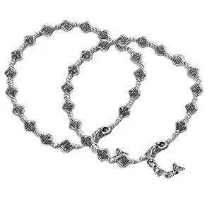 AyA Fashion Silver Oxidised German Silver Anklet for Women