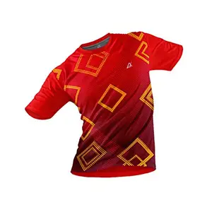 JJ TEES Polyester Half Sleeve Jersey with Round Collar and Digital Print All Over for Men (Size:S) (Color: Red, Pink and Yellow Shade)