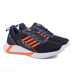 ASIAN Men's Casual Snaeker & Running, Gym Shoes with Lightweight Lace-Up Shoes for Men's & Boy's Battle-01 Navy,Orange