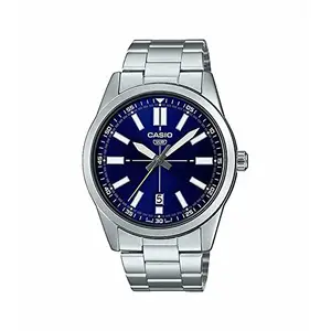 Casio Men Stainless Steel Analog Blue Dial Watch-Mtp-Vd02D-2Eudf, Band Color-Silver