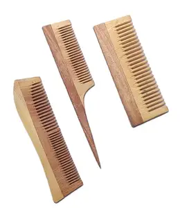Neem Comb Combo – Pack of 3 Pure Wooden Combs for Men & Women – Anti-Dandruff & Hair Care – Eco-Friendly, Plastic-Free, Herbal Neem Comb for Scalp Health & Smooth Hair