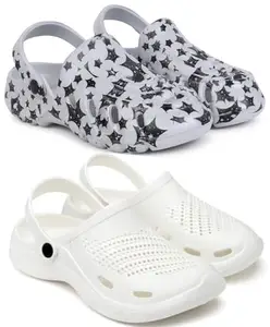 Pampy Angel Combo Pack of 2 Slipper/Flip Flops/Slides/Clogs/Sandals with Adjustable Back Strap for Men,(Cl-A-Star-Grey,Cl-500-White),6 (UK/India)