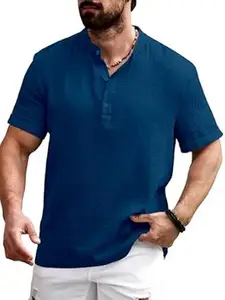 WIZOON Shirt for man | Men’s Black Shirt | Cotton Blend | Casuals | Mandarin Collar | Half Sleeves | Regular Fit for Men