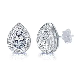 LeCalla 925 Silver Stud Earrings | BIS Hallmarked 92.5 Sterling Silver & Diamond like Brilliance Sparkling Zirconia Teardrop Studs | Halo CZ Earrings Jewery | Lovely Gift For Women & Girls