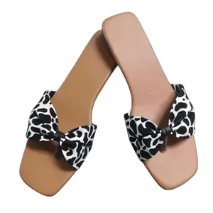 Stylish Women's Animal Print Bow Slip-On Flats | Comfortable Square Toe Sandals for Casual Wear SP_J_ Animal print white titli 7