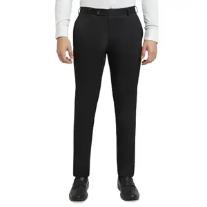 Raymond Men Slim Fit Solid Pattern Poly Viscose Blend Flat Front Formal Trouser (Size:30)-RMTS05787 Black