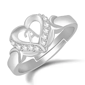 MEENAZ CZ Valentine American diamond Adjustable I Love You Heart Initial Letter Name Alphabet A Ring Silver propose AD Finger Rings for girls women Couple girlfriend King Queen Gf BF lovers ladies