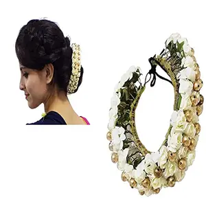 Baal White Flower With Beads Hair Gajra for Girls and Women