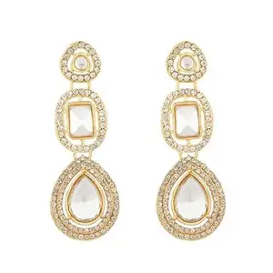 I Jewels Gold Plated Traditional Stone & Beads Tear Drop Earrings For Women (White)