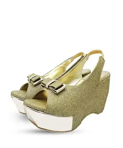 MONAQI Women's Gold Wedges Fashion Sandal